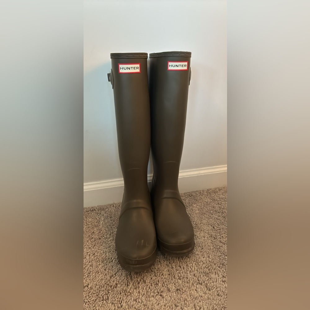 Hunter Olive Green Tall Boots with Knit Cuffs